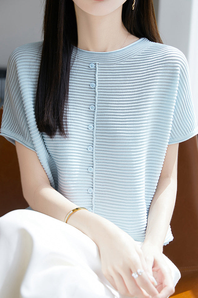 Casual Simple Striped Texture Knit Sweater - liwisi