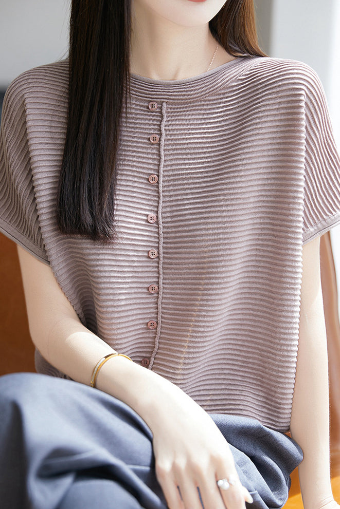 Casual Simple Striped Texture Knit Sweater - liwisi