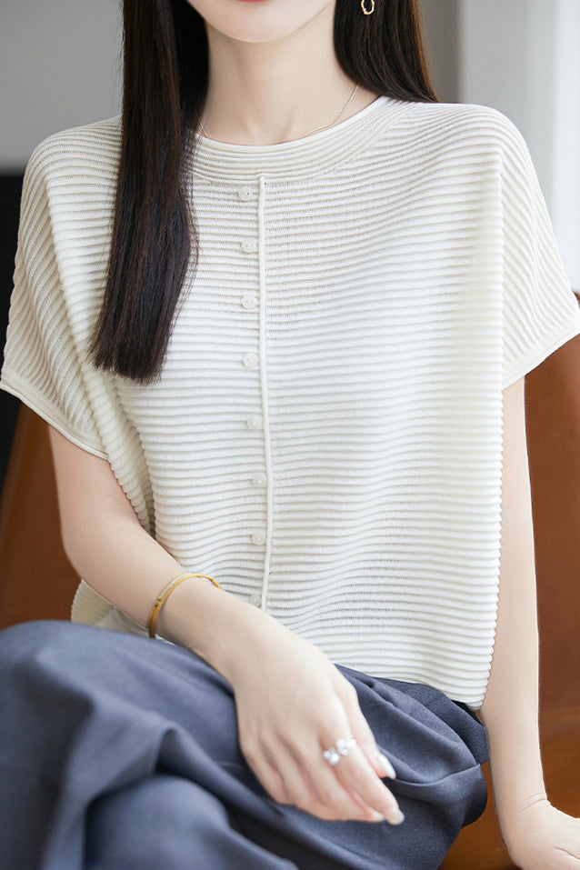 Casual Simple Striped Texture Knit Sweater - liwisi