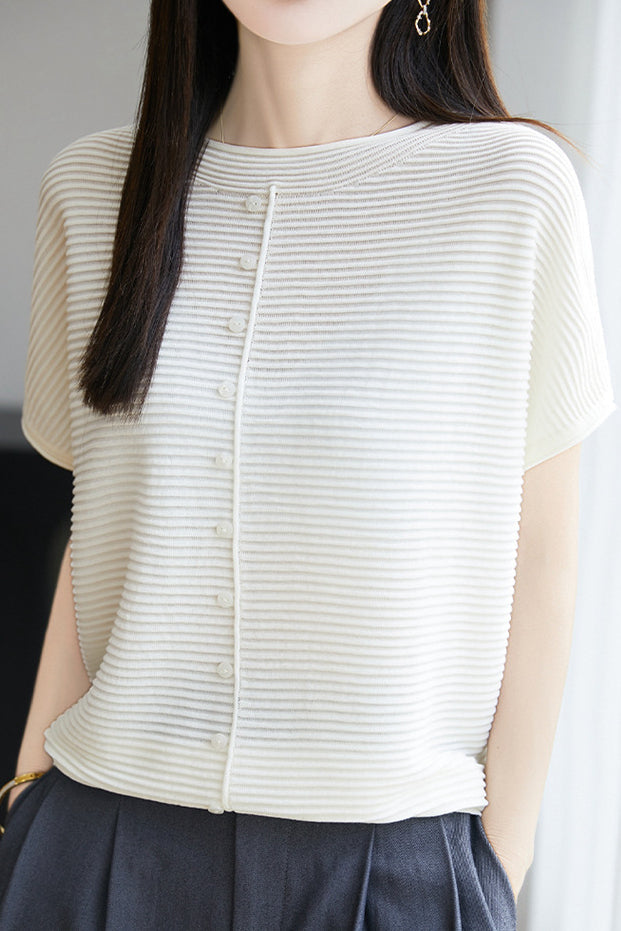 Casual Simple Striped Texture Knit Sweater - liwisi