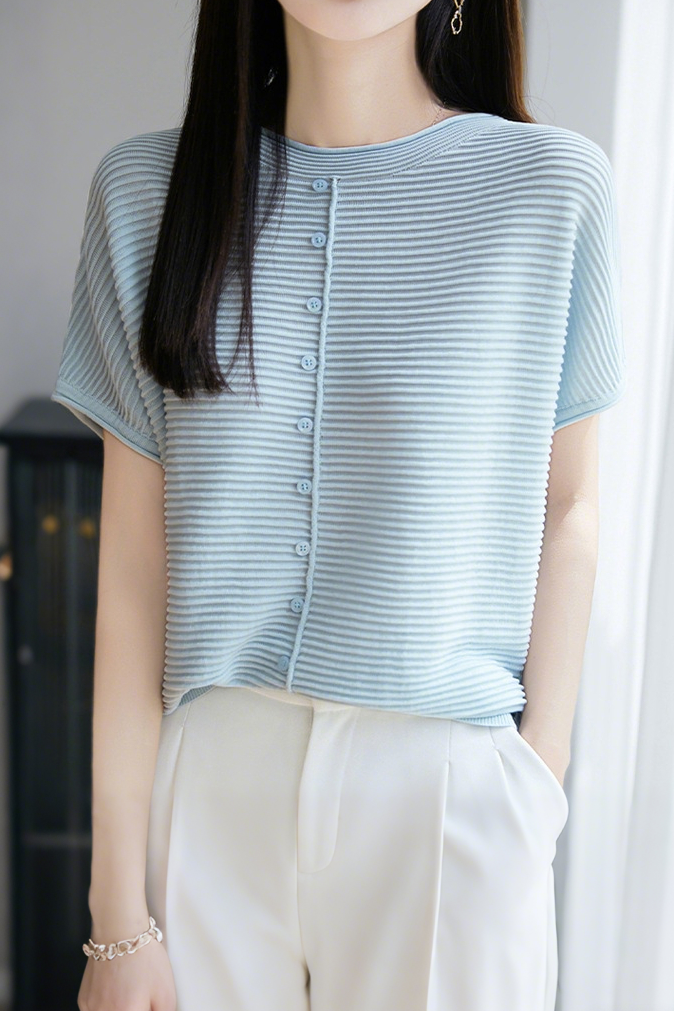 Casual Simple Striped Texture Knit Sweater - liwisi