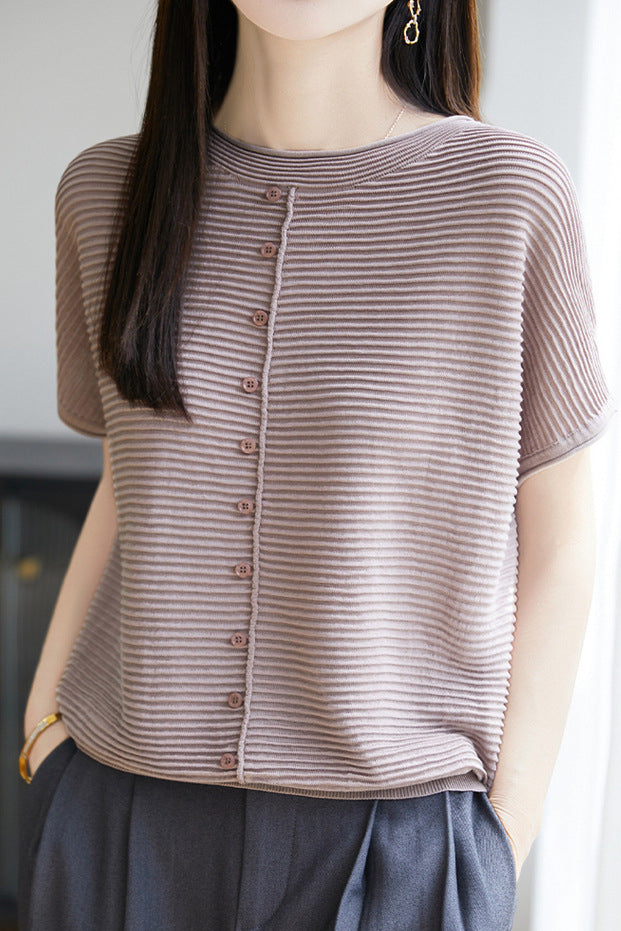 Casual Simple Striped Texture Knit Sweater - liwisi