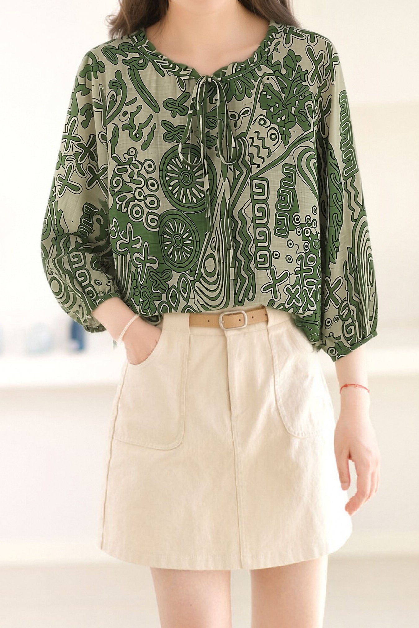 Casual Chiffon Printed Long Sleeve Top - liwisi