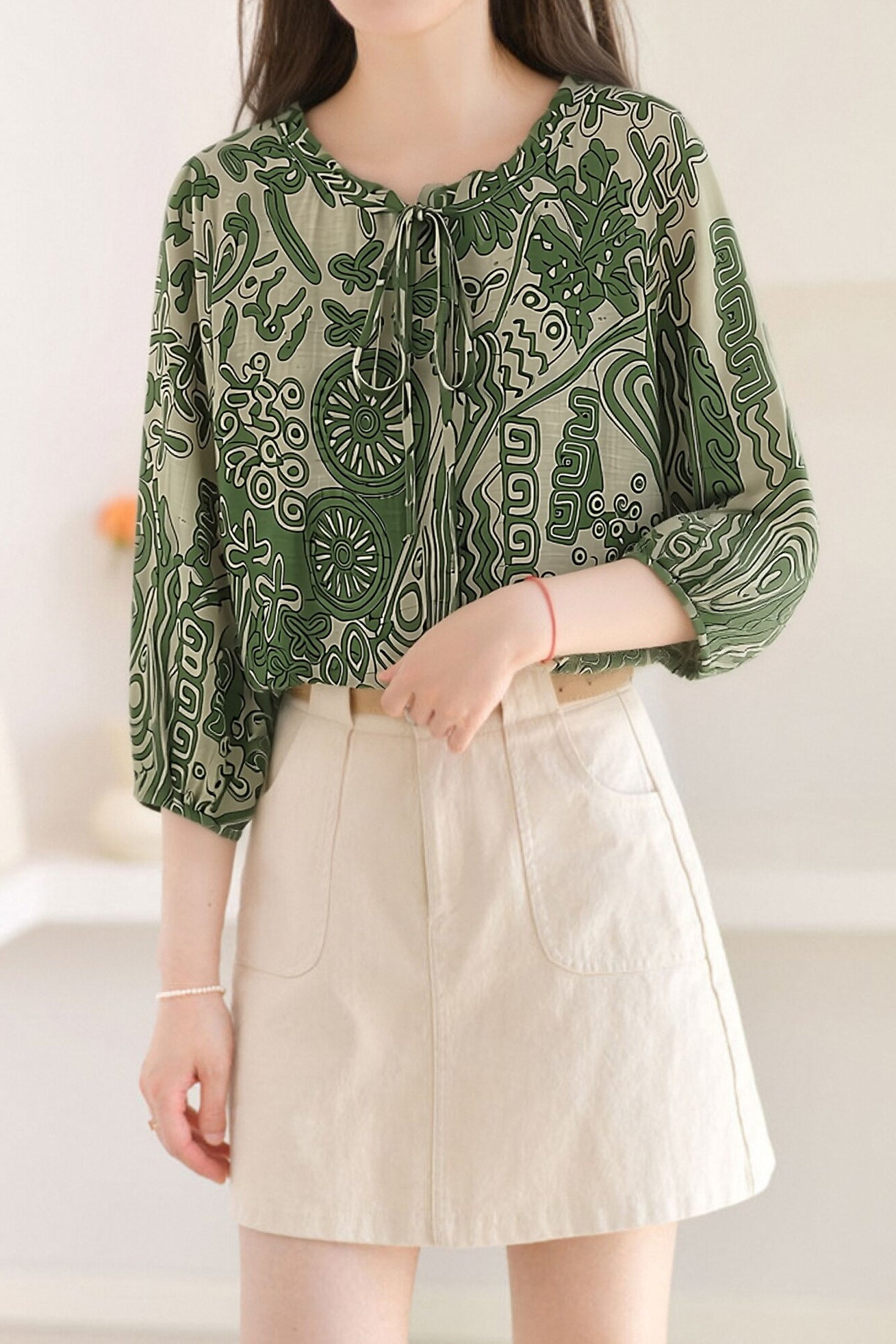 Casual Chiffon Printed Long Sleeve Top - liwisi