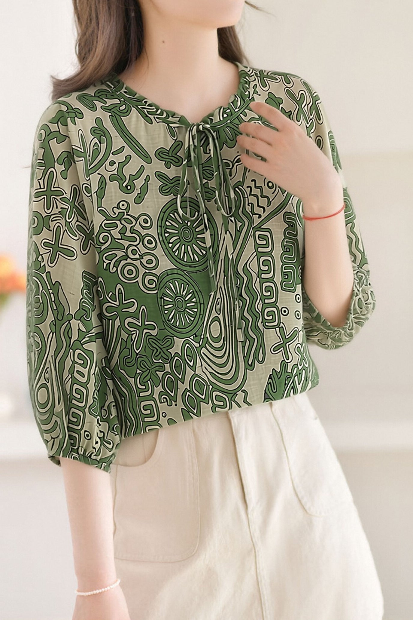 Casual Chiffon Printed Long Sleeve Top - liwisi
