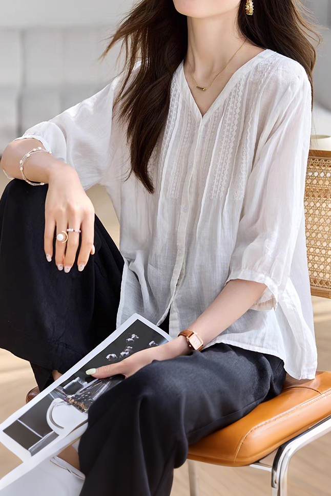 Casual Embroidered Loose Shirt - liwisi