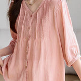 Casual Embroidered Loose Shirt - liwisi