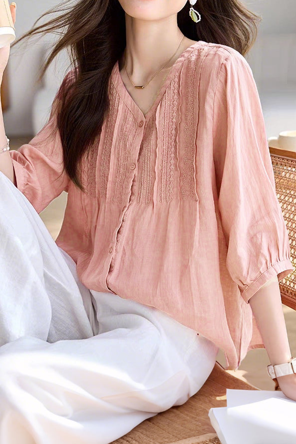 Casual Embroidered Loose Shirt - liwisi