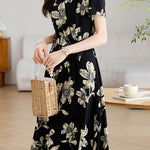 Elegant V-Neck Waist Floral Dress - liwisi