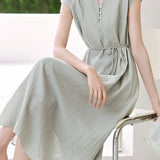 Casual Lace-Up A-Line Dress - liwisi