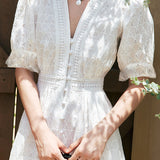 Elegant Hollow-Work Embroidered Dress - liwisi