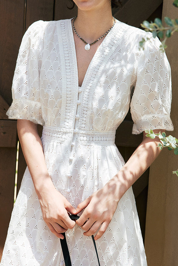 Elegant Hollow-Work Embroidered Dress - liwisi