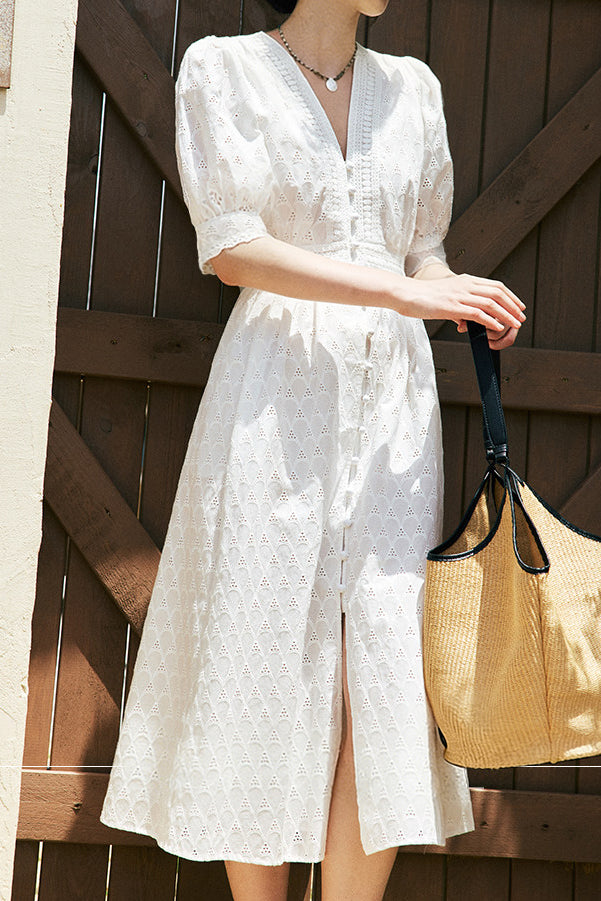 Elegant Hollow-Work Embroidered Dress - liwisi