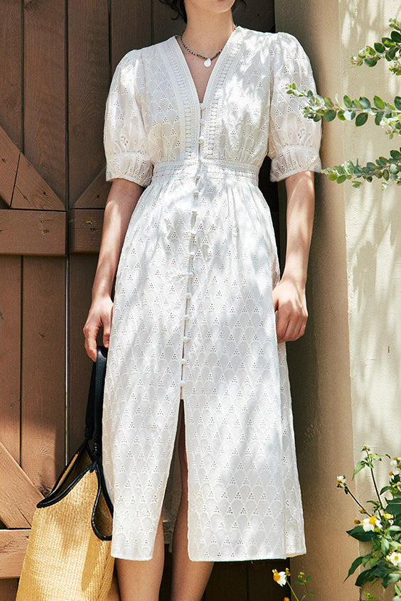 Elegant Hollow-Work Embroidered Dress - liwisi