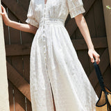 Elegant Hollow-Work Embroidered Dress - liwisi