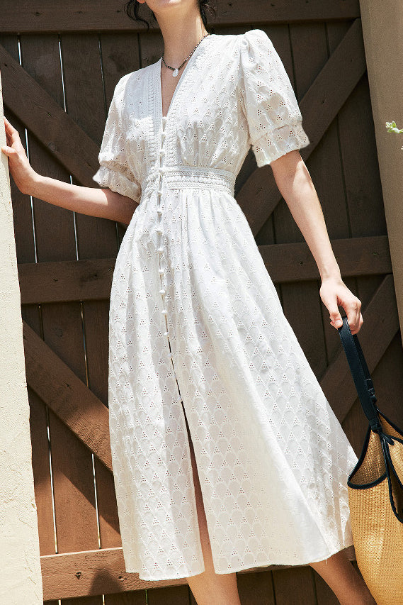 Elegant Hollow-Work Embroidered Dress - liwisi