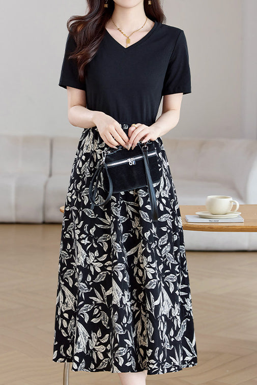 Casual Faux-Layer Patchwork Floral Dress - liwisi