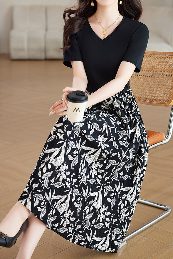 Casual Faux-Layer Patchwork Floral Dress - liwisi