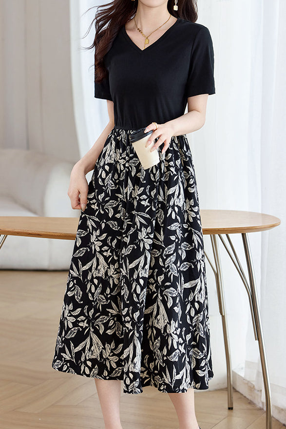 Casual Faux-Layer Patchwork Floral Dress - liwisi