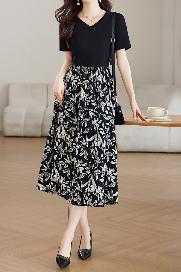 Casual Faux-Layer Patchwork Floral Dress - liwisi
