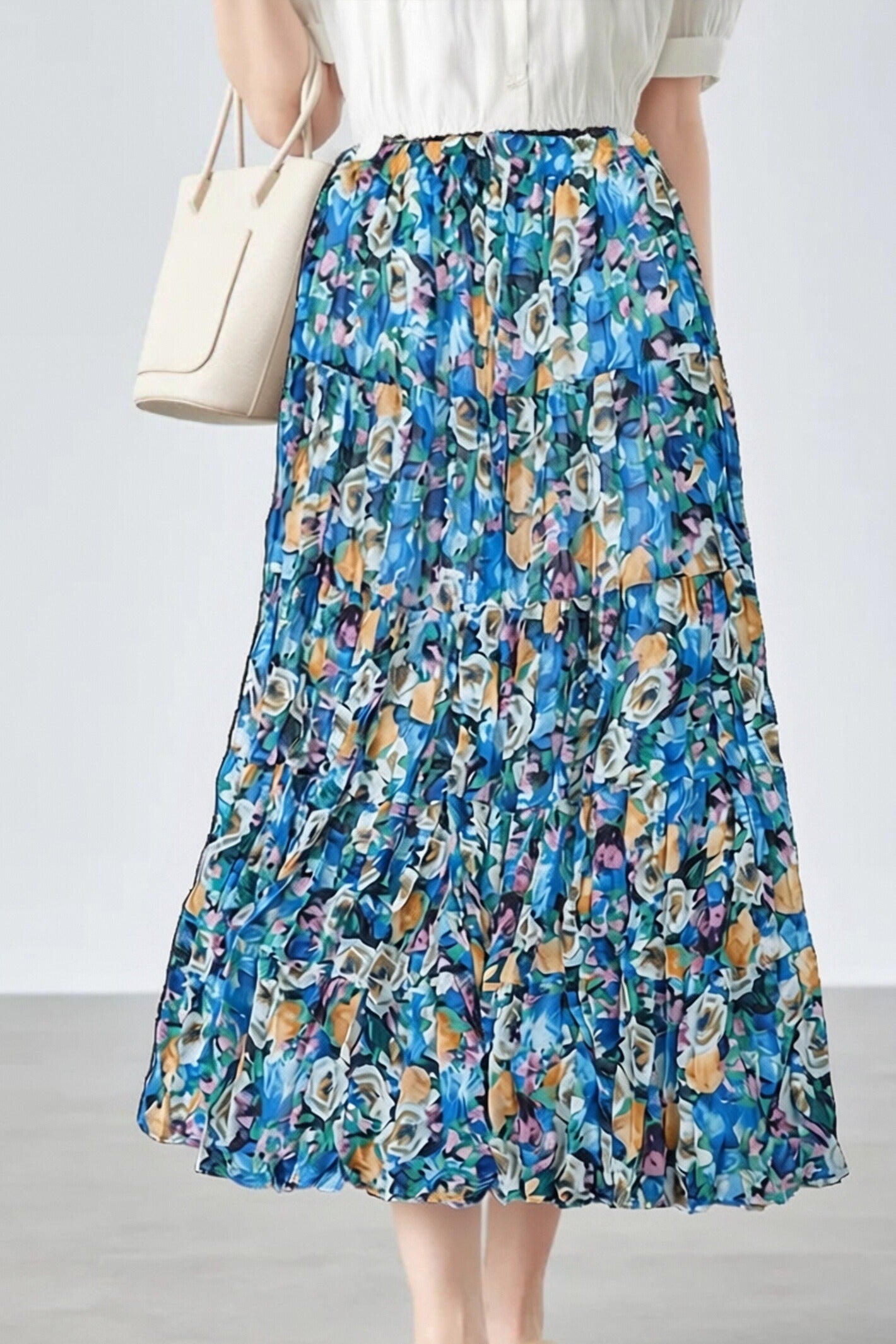 Elegant Floral Pleated Skirt (Midi) - liwisi