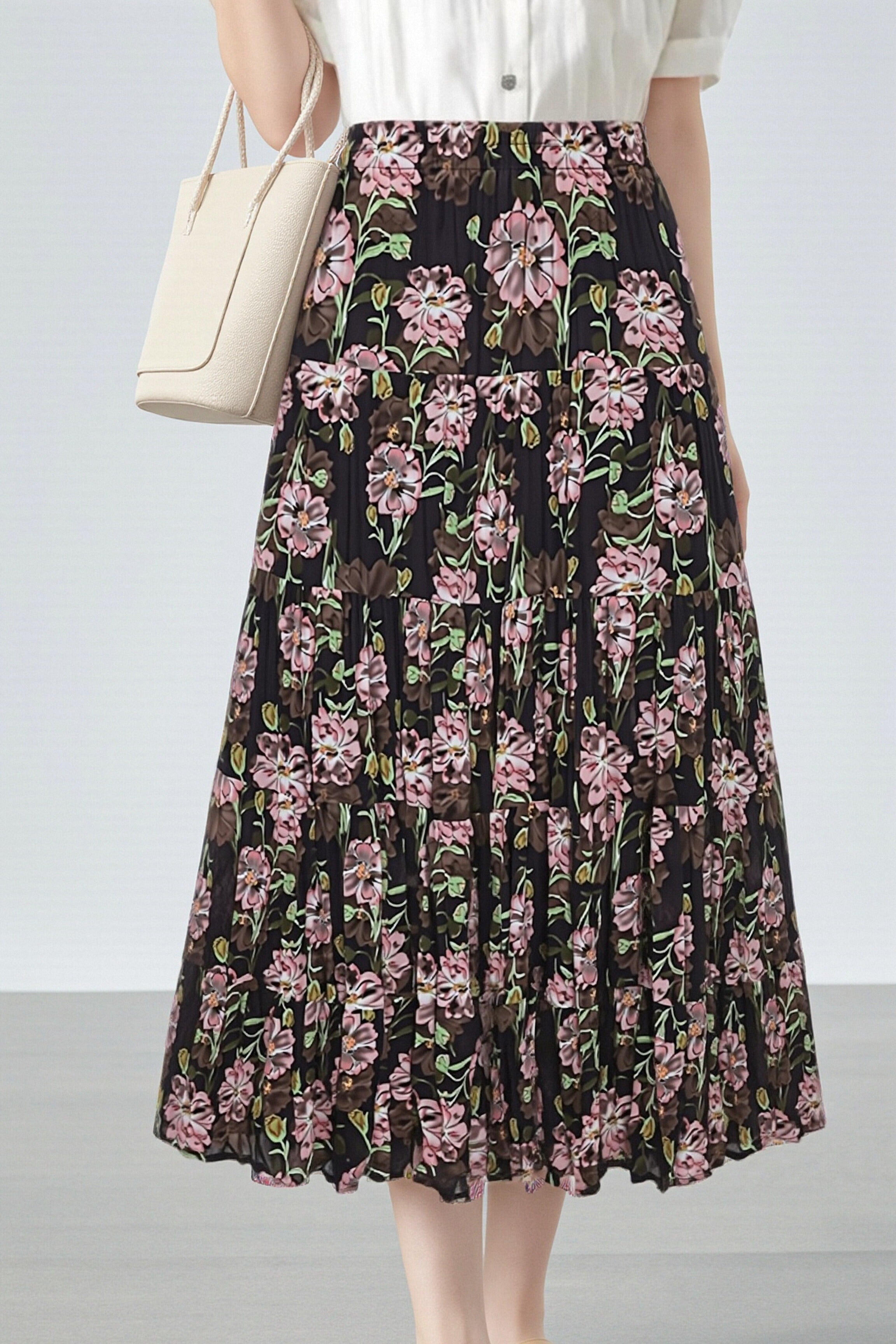 Elegant Floral Pleated Skirt (Midi) - liwisi