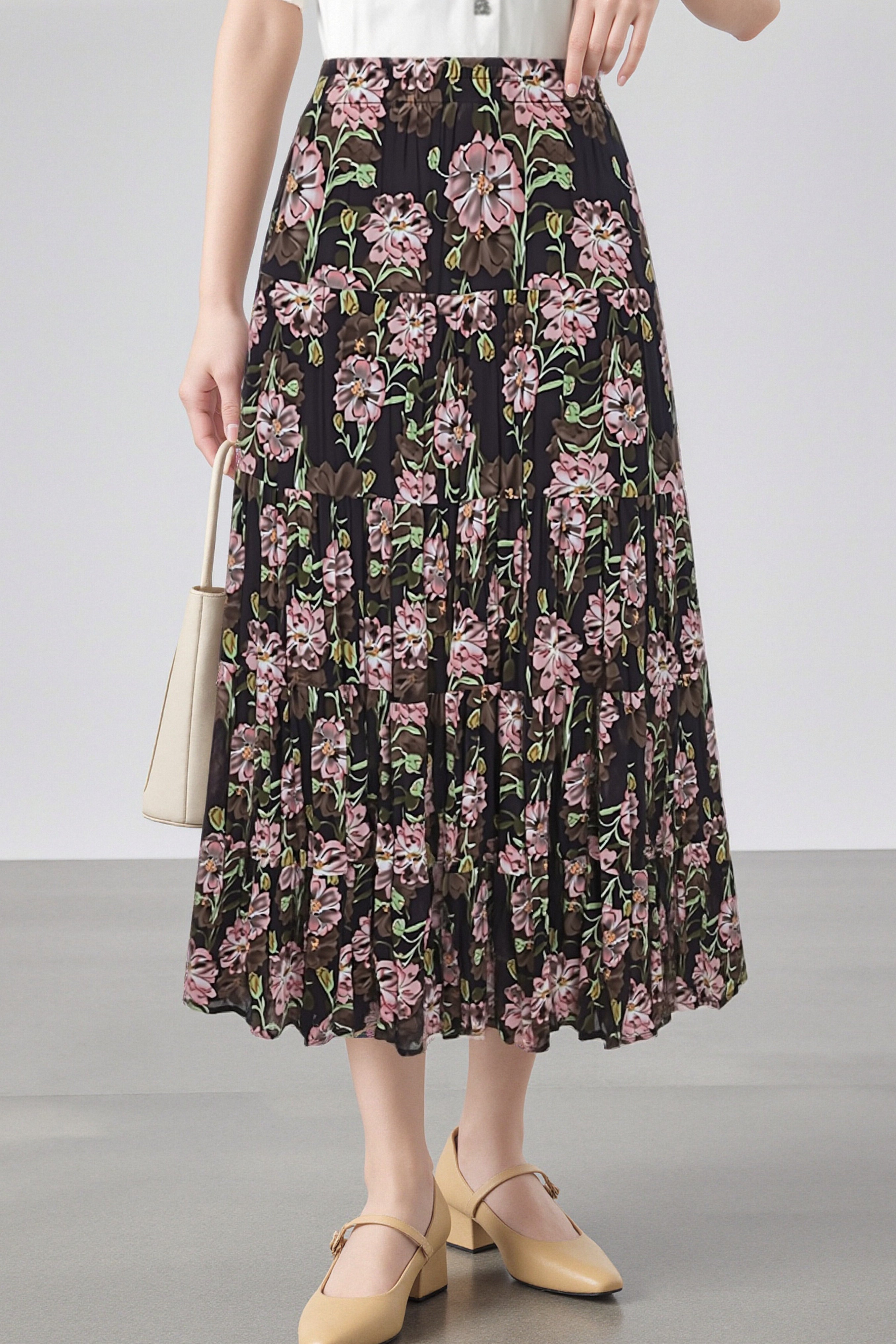 Elegant Floral Pleated Skirt (Midi) - liwisi