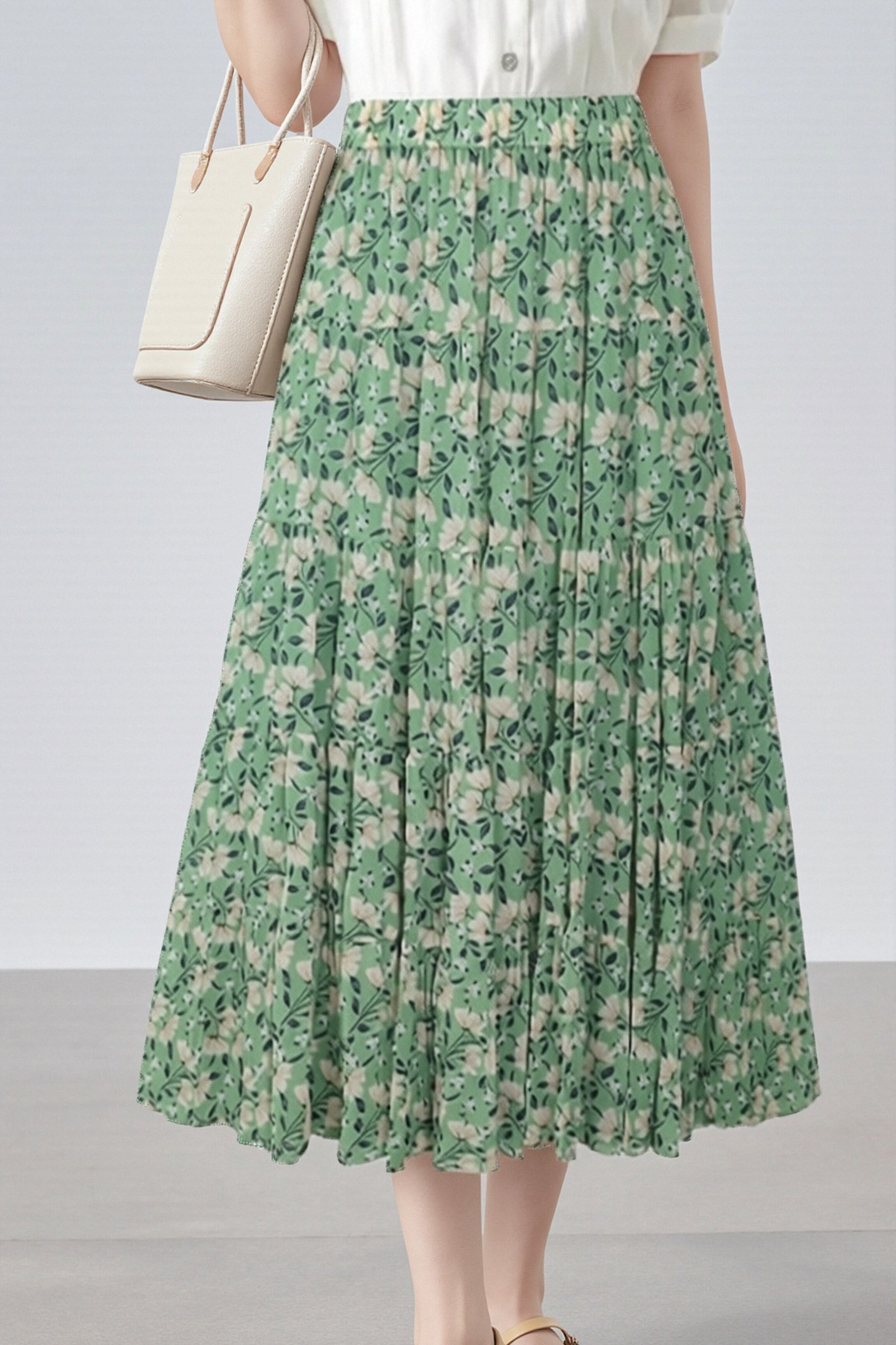 Elegant Floral Pleated Skirt (Midi) - liwisi