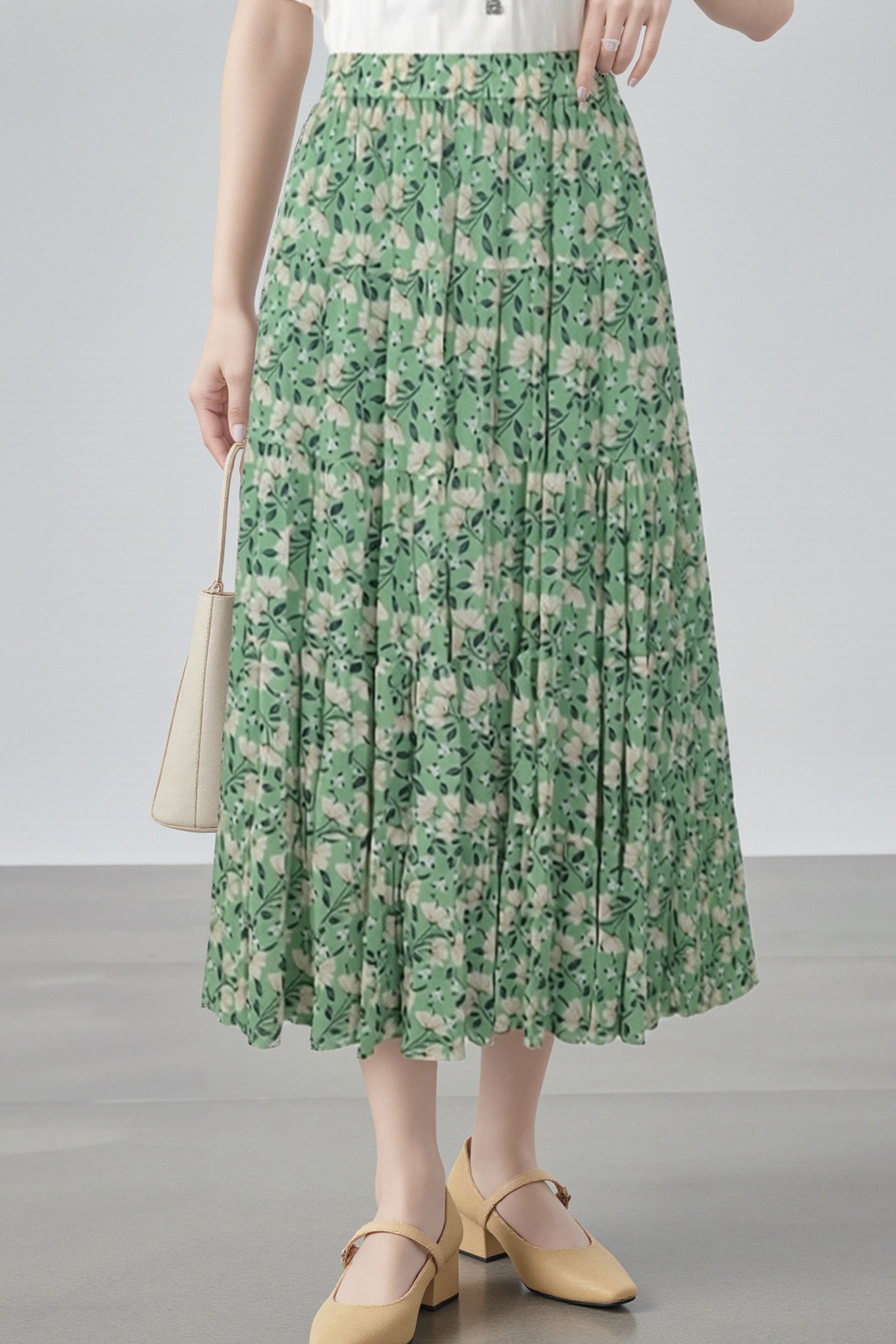 Elegant Floral Pleated Skirt (Midi) - liwisi