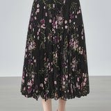 Elegant Floral Pleated Skirt (Midi) - liwisi