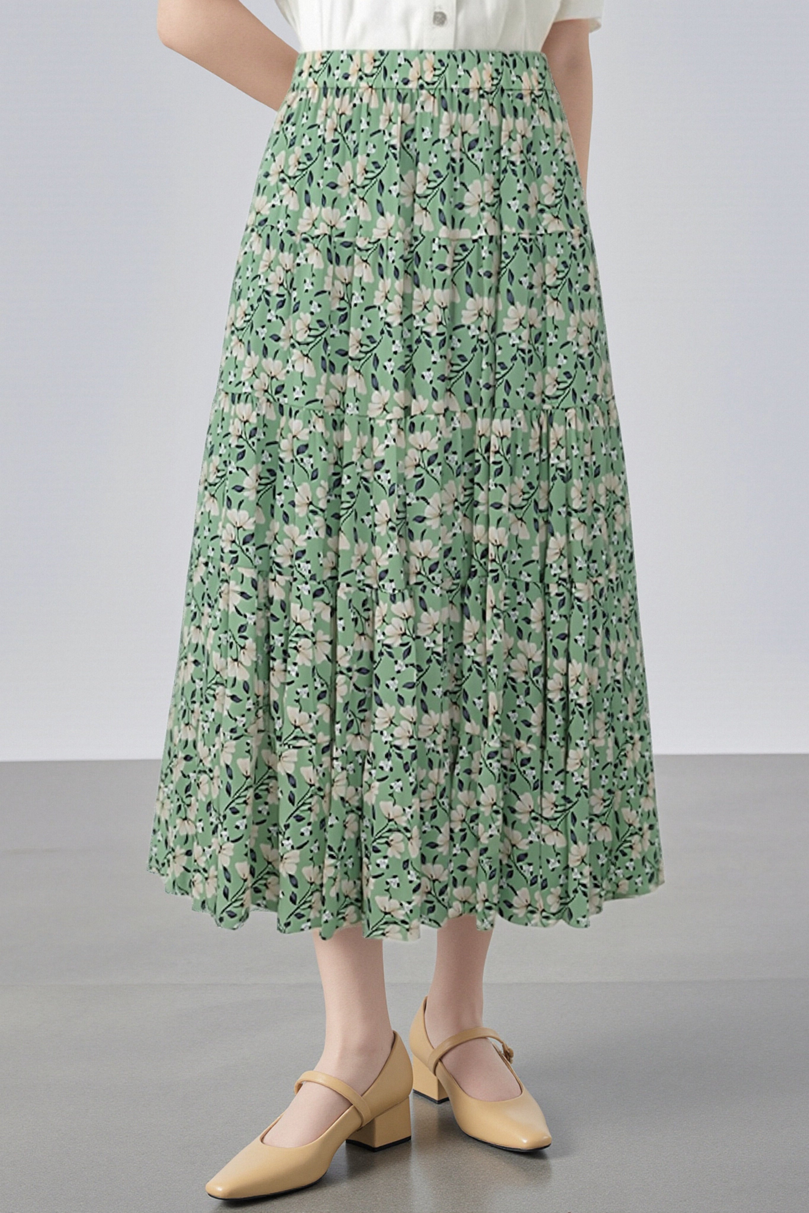 Elegant Floral Pleated Skirt (Midi) - liwisi