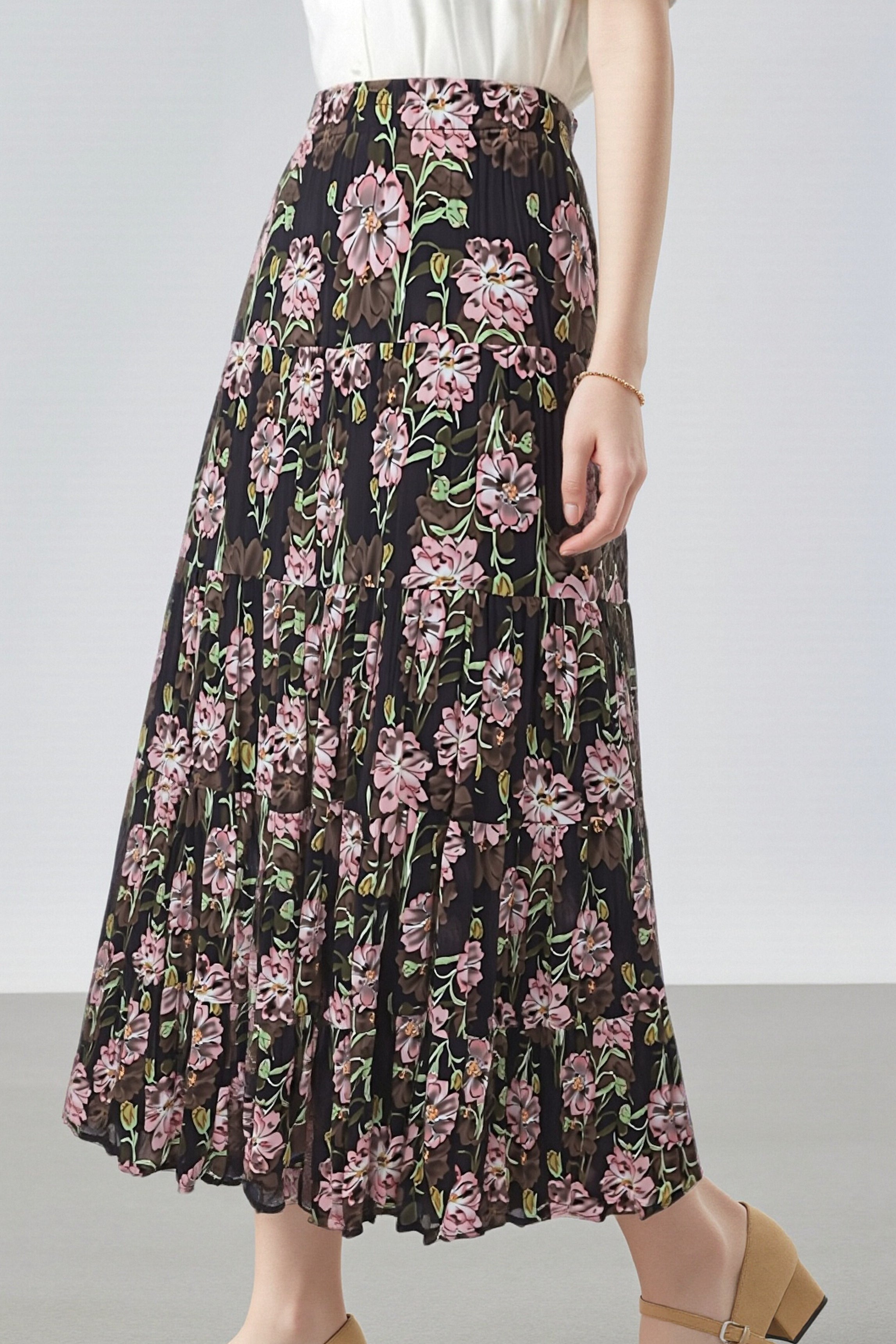 Elegant Floral Pleated Skirt (Midi) - liwisi