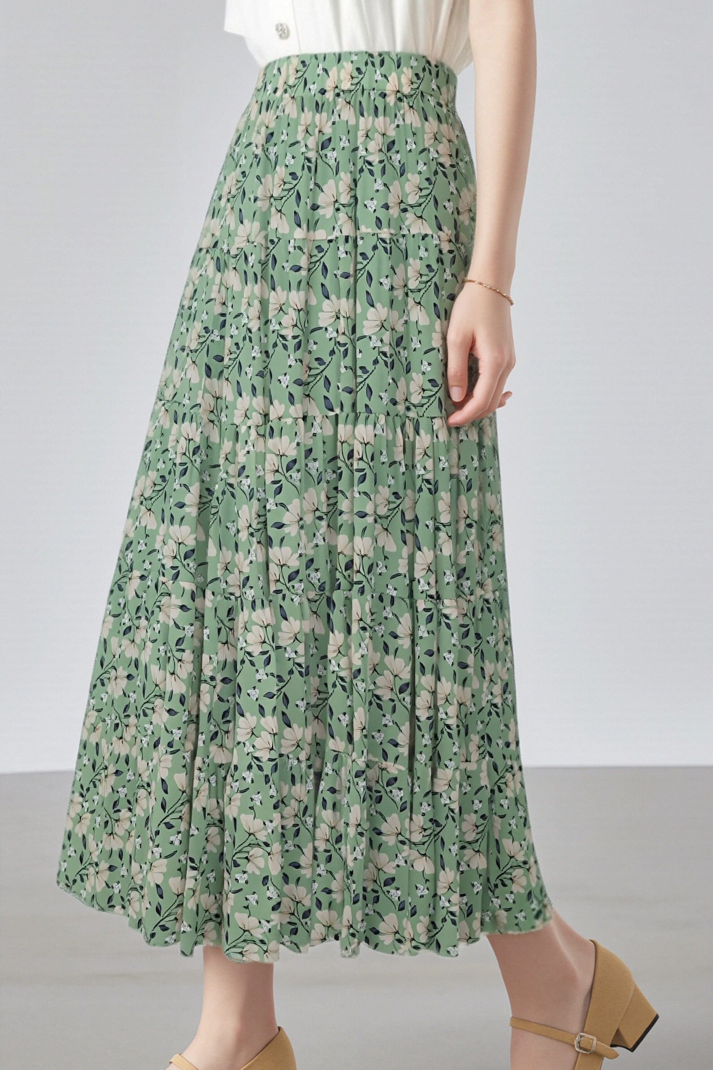 Elegant Floral Pleated Skirt (Midi) - liwisi