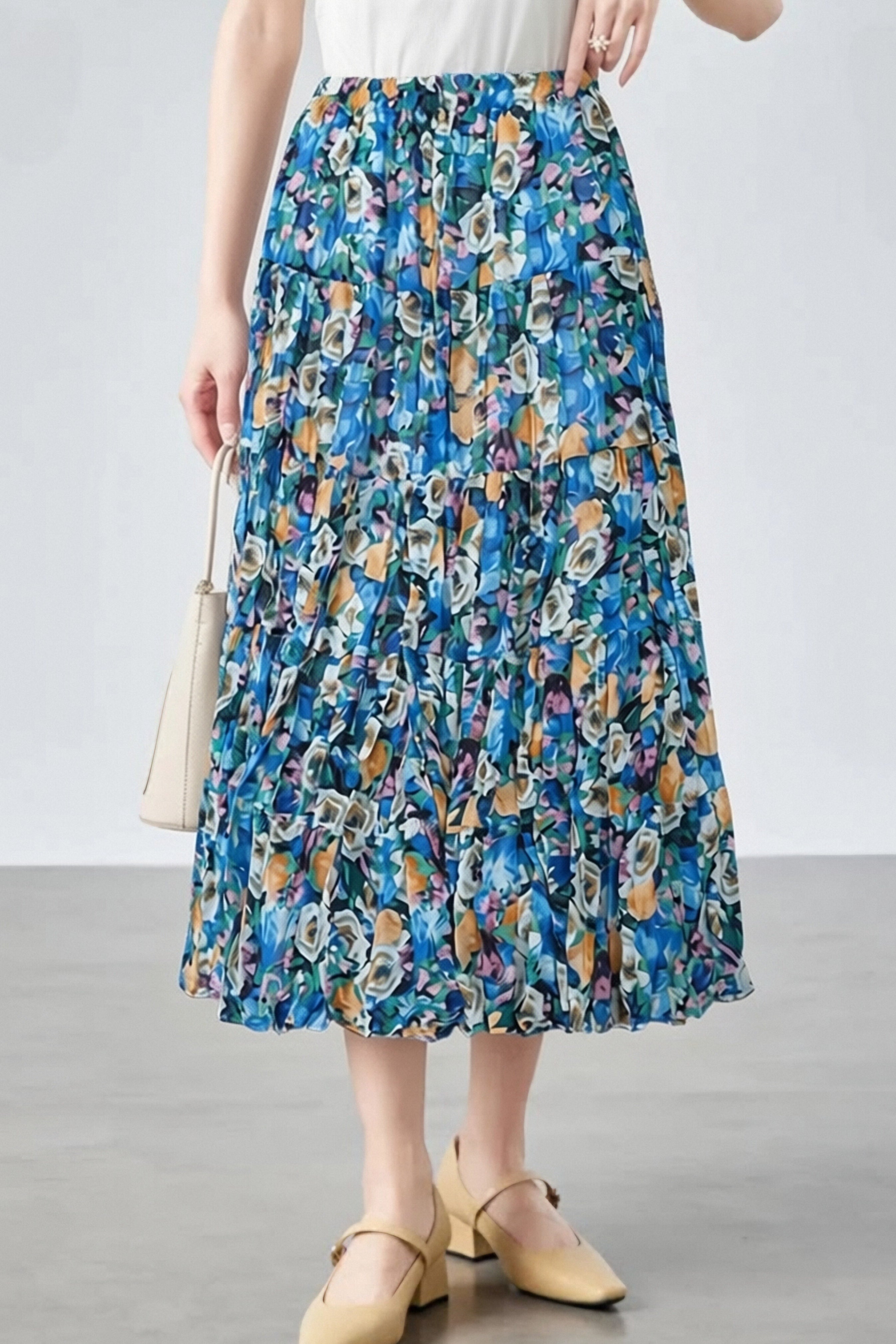 Elegant Floral Pleated Skirt (Midi) - liwisi
