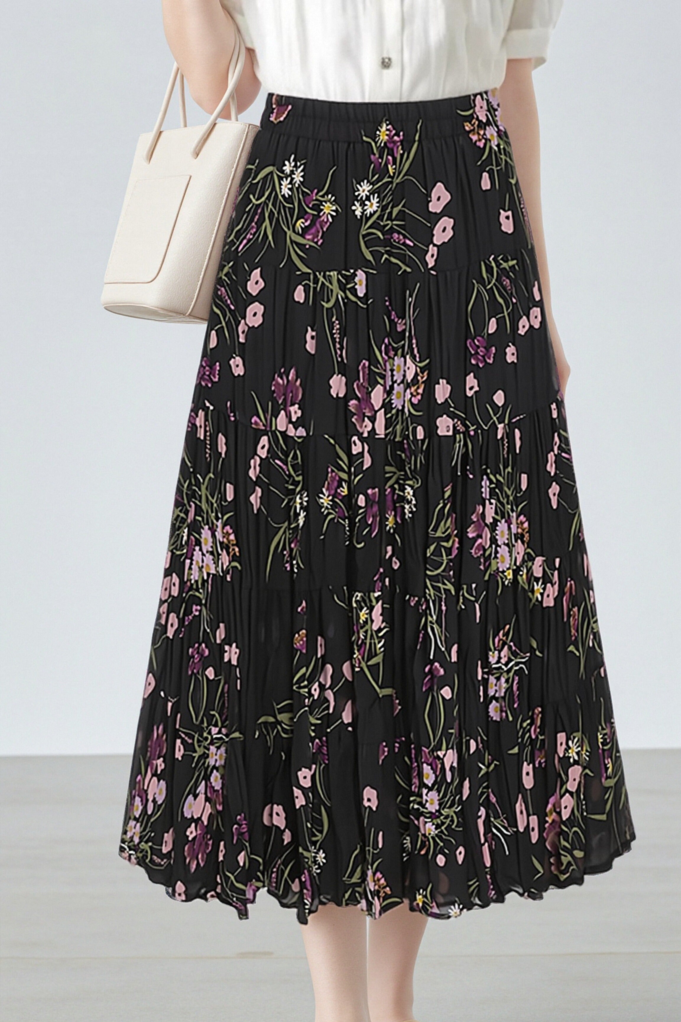 Elegant Floral Pleated Skirt (Midi) - liwisi