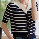 Casual Striped Nautical-Collar Knit Top - liwisi