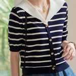 Casual Striped Nautical-Collar Knit Top - liwisi