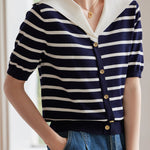 Casual Striped Nautical-Collar Knit Top - liwisi