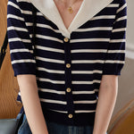 Casual Striped Nautical-Collar Knit Top - liwisi
