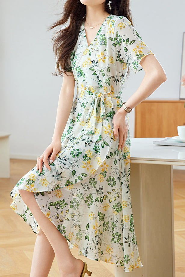 Elegant Floral Waist-Defining Dress - liwisi