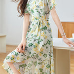 Elegant Floral Waist-Defining Dress - liwisi