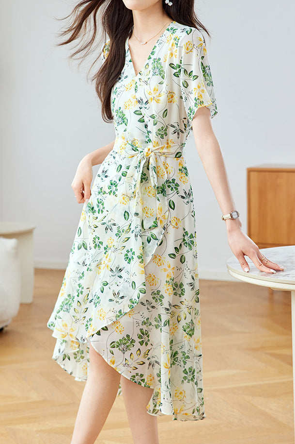Elegant Floral Waist-Defining Dress - liwisi