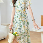 Elegant Floral Waist-Defining Dress - liwisi