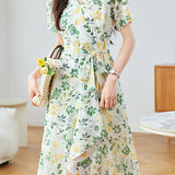 Elegant Floral Waist-Defining Dress - liwisi