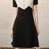 Casual Color-Block Patchwork Collared Dress - liwisi