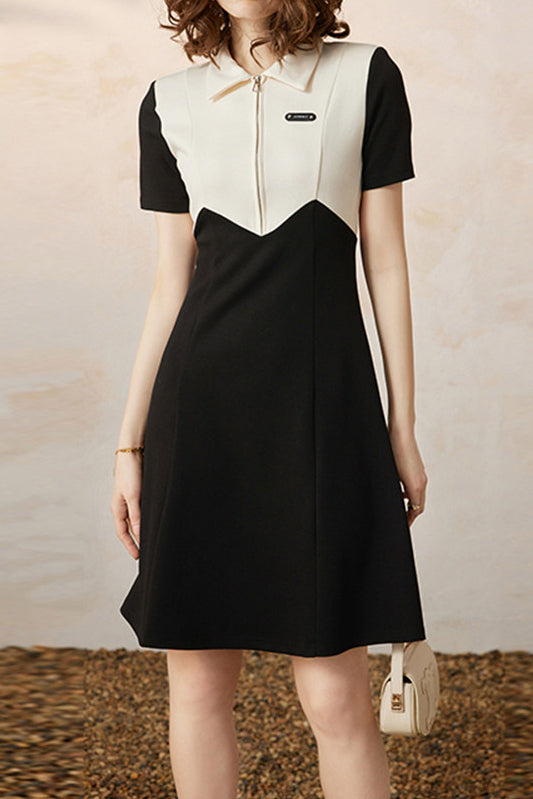 Casual Color-Block Patchwork Collared Dress - liwisi