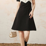 Casual Color-Block Patchwork Collared Dress - liwisi