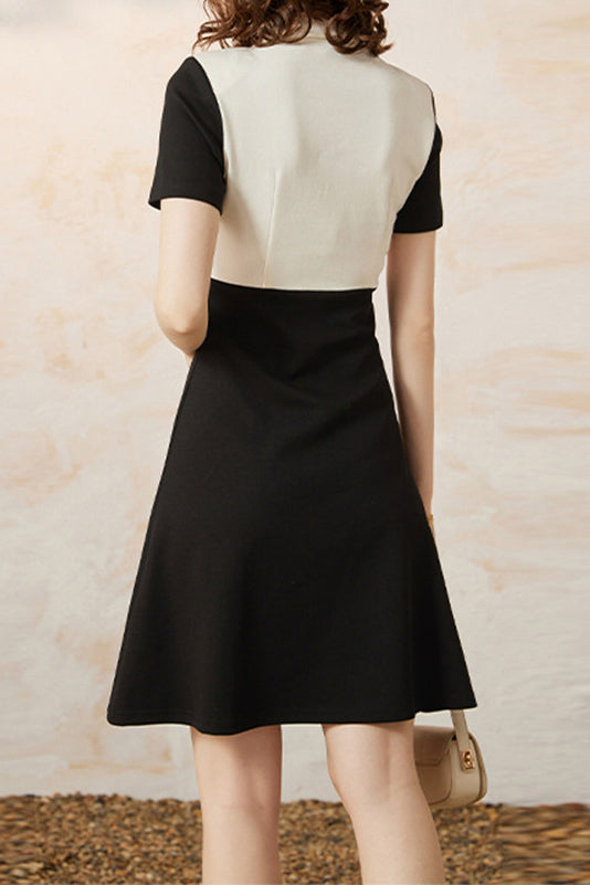 Casual Color-Block Patchwork Collared Dress - liwisi