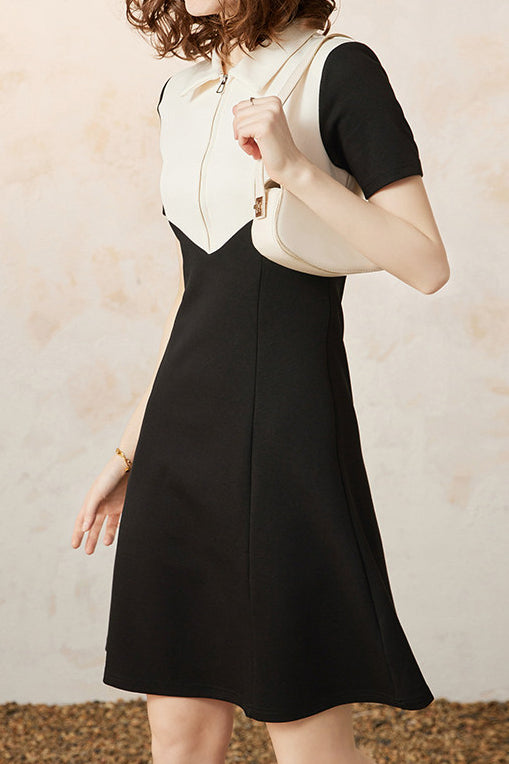 Casual Color-Block Patchwork Collared Dress - liwisi