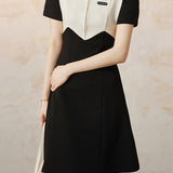 Casual Color-Block Patchwork Collared Dress - liwisi